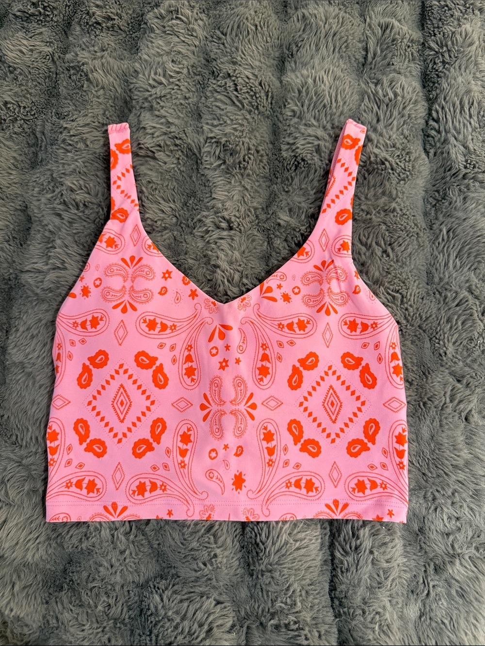 aerie Pink & Orange Printed V-Neck Crop Top